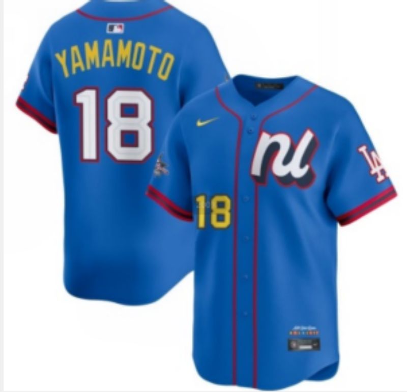 Men 2025 Los Angeles Dodgers #18 Yamamoto Blue All star Nike MLB Jersey style 06